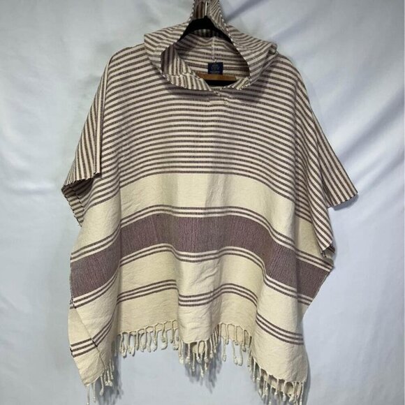 Artisan trading post poncho. 100% cotton. Brand new. Burgundy/cream. Hooded. - Picture 10 of 10